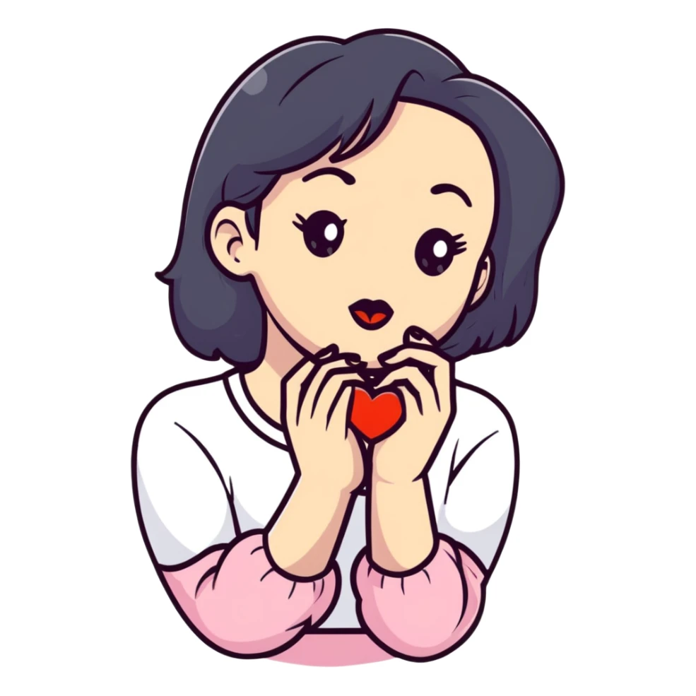 A girl giving kiss heart sticker
