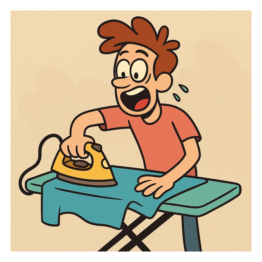 ironing board, playful cartoon style, vibrant colors, fun and lively sticker