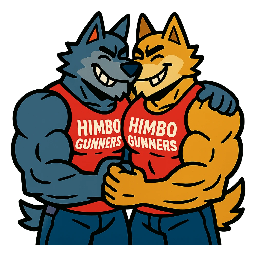 keep only the two super buff wolf furries in 'Himbo gunners' t-shirts hugging sticker