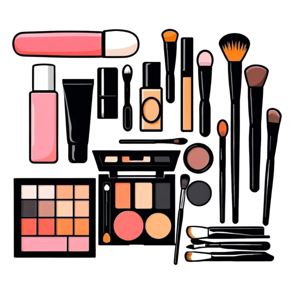 Beauty makeup set with brushes and cosmetics sticker