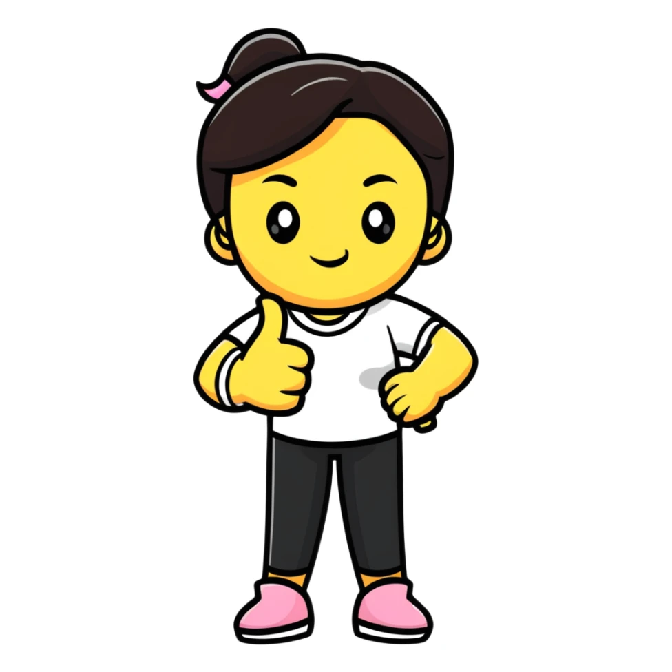 Girl showing one thumb up and one thumb down, indicating mixed opinion sticker