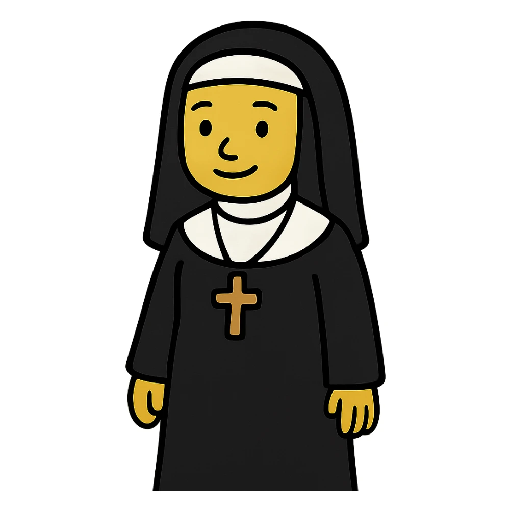 flat toon style nun with yellow skin sticker