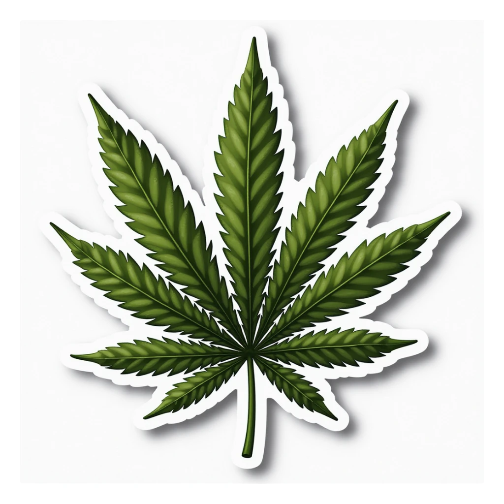 realistic sticker representing cannabis, photorealistic style, transparent background sticker