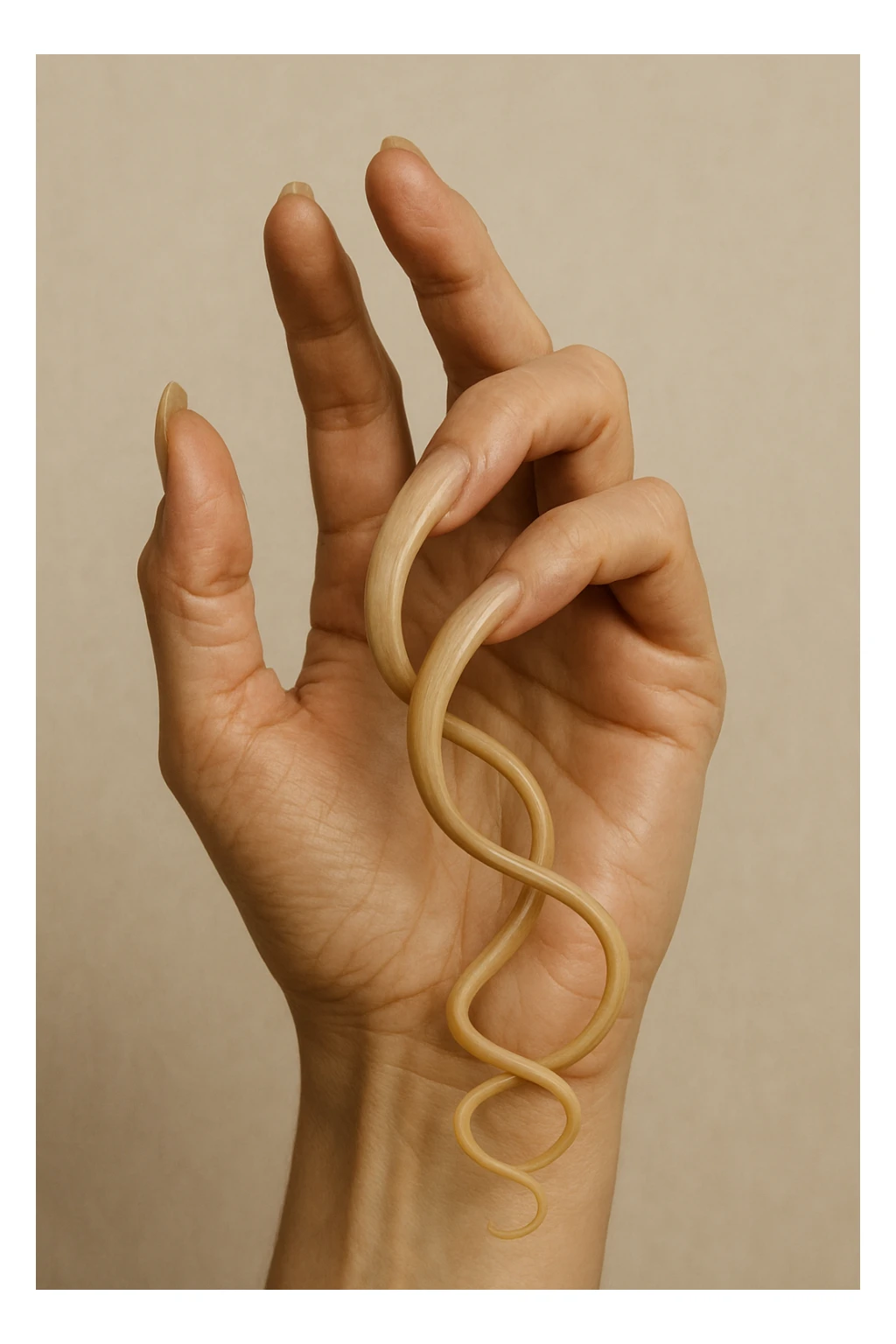 Shridhar Chillal, close-up of a single hand with very long, spiraled fingernails, realistic style, neutral background sticker