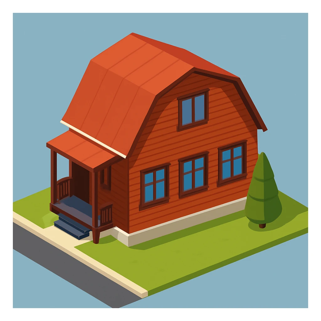 isometric illustration of the building. 3D isometric infographic design. Clean lines, bright and saturated colors, minimal unnecessary details. View from above at an angle (isometric), showing the roof, facade, and part of the surrounding area. Soft shadows, daylight lighting, no harsh contrasts. Background should be solid (blue, gray, or light tone). Add a small area around the building (roads, tiles, grass) so the building looks complete. Accurately represent the architectural features of the building (roof shape, facade, colors). Final style should be neat and polished, similar to posters or educational infographics. sticker