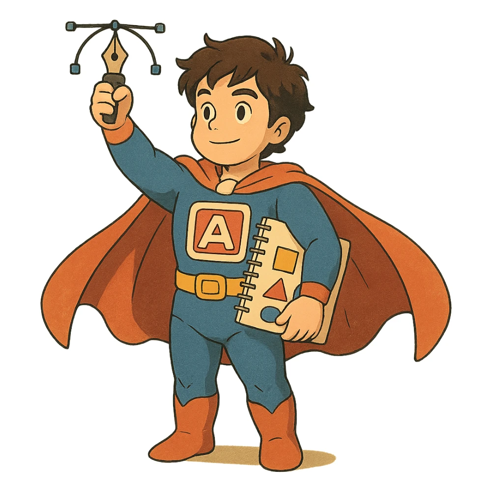 superhero character named Icon with a graphic designer theme sticker