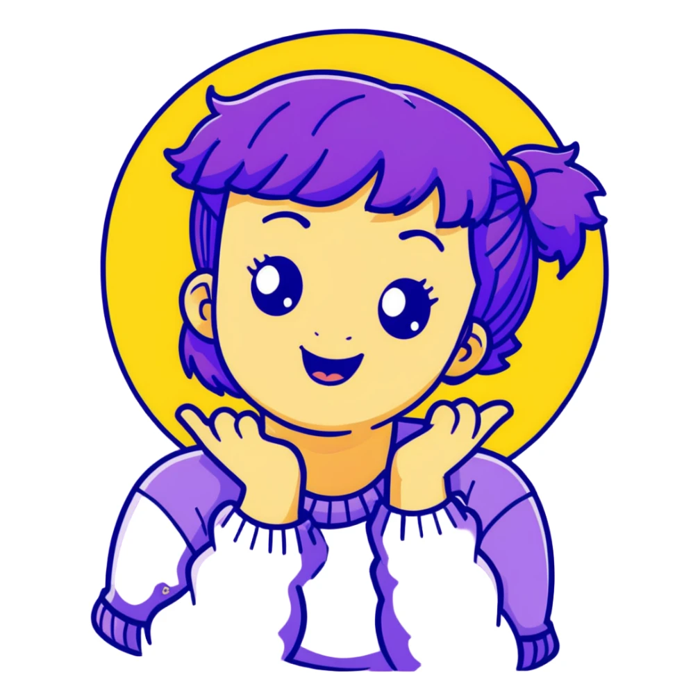 A cute girl with purple hair and a cheerful expression sticker