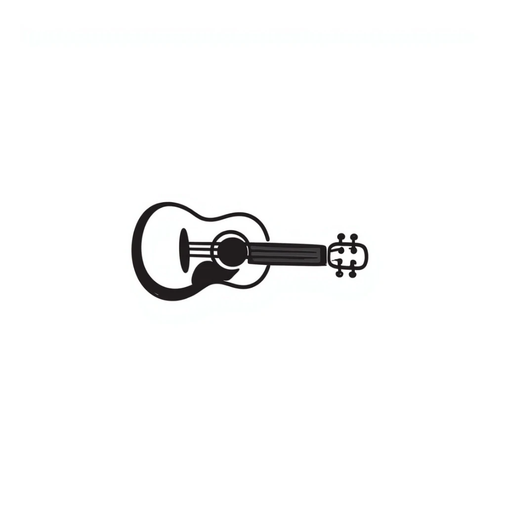 hand-drawn acoustic guitar with strings and sound hole sticker