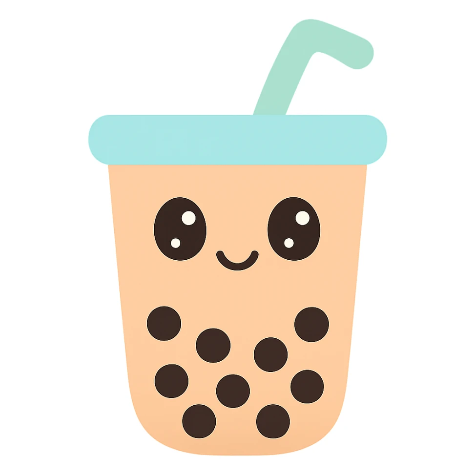 classic bubble tea paper cup with a straw, cute and appealing sticker