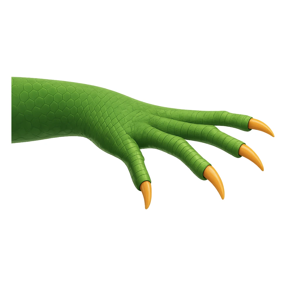 Side view of a lizard or reptile hand, palm facing down like the 🫳 emoji, with detailed scales and claws, clear and expressive, no background. sticker
