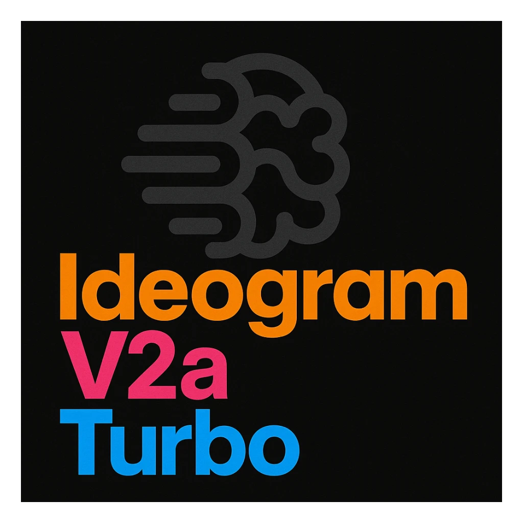make a non gradient solid but colorful text of "Ideogram V2a Turbo", black background, add this logo too, make it good art for this sticker