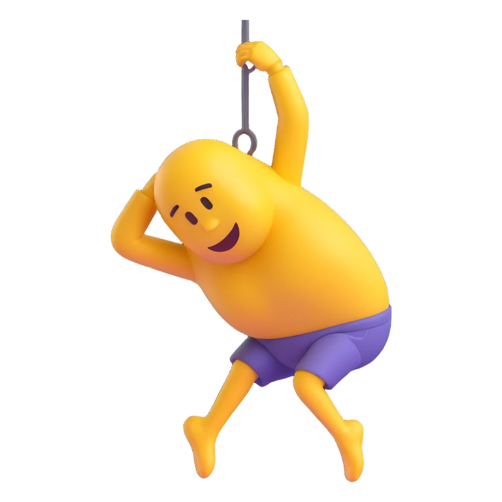Make the person hang down, slouched and limp, arms and head drooping, in the same 3D emoji style, with no background. sticker