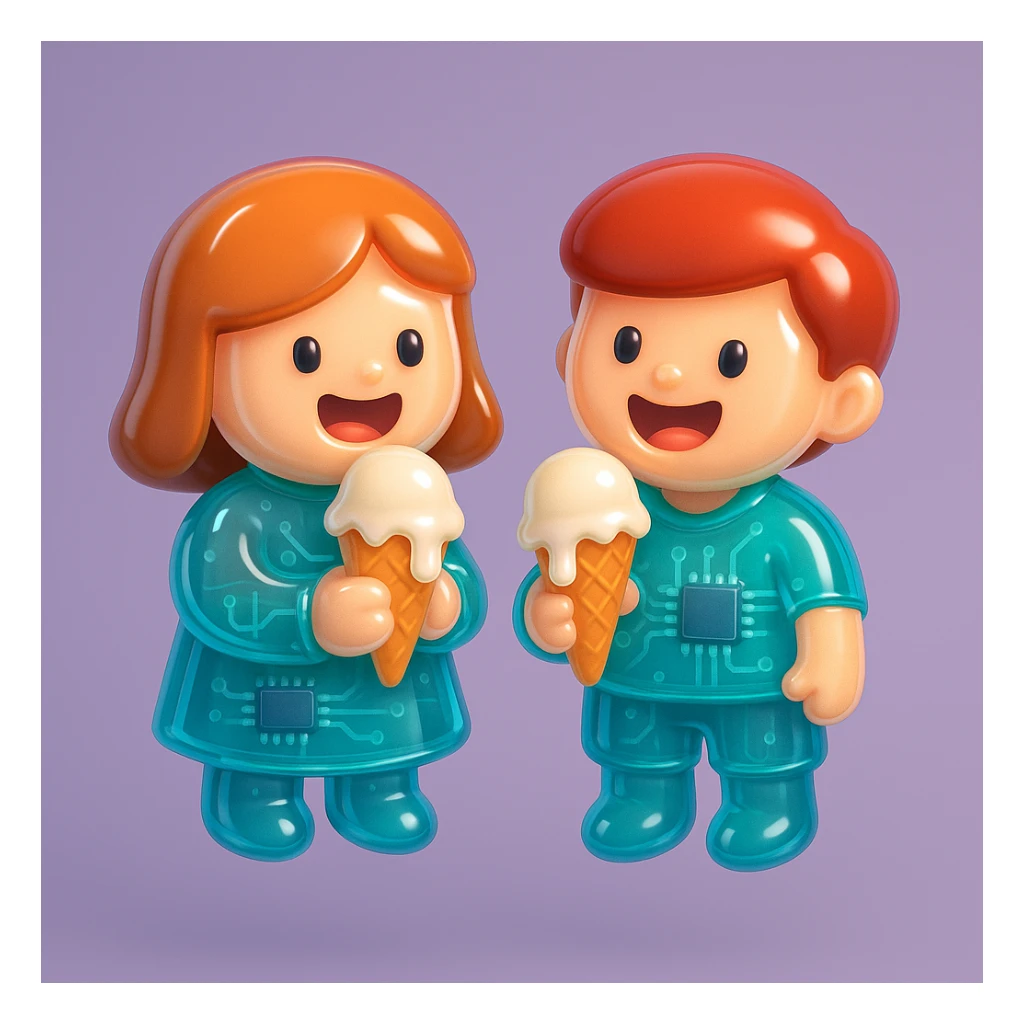 happy children with melting ice cream cones sticker