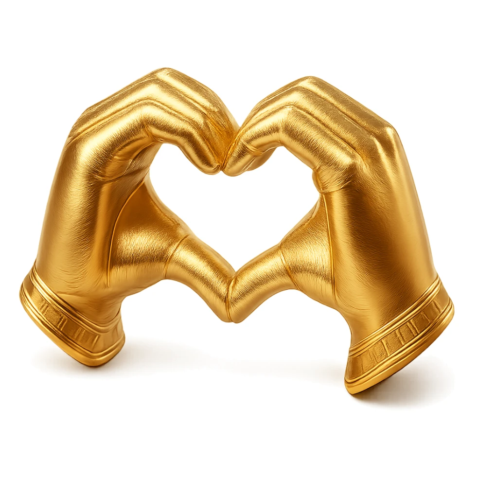 heart hands icon, hands forming a heart, shiny gold finish, luxurious and elegant sticker