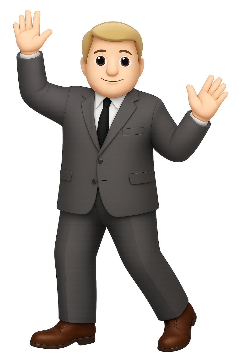 Make the white man in a business suit and shoes with one hand raised bigger framed with broader shoulders and a more robust build, keep no background. sticker