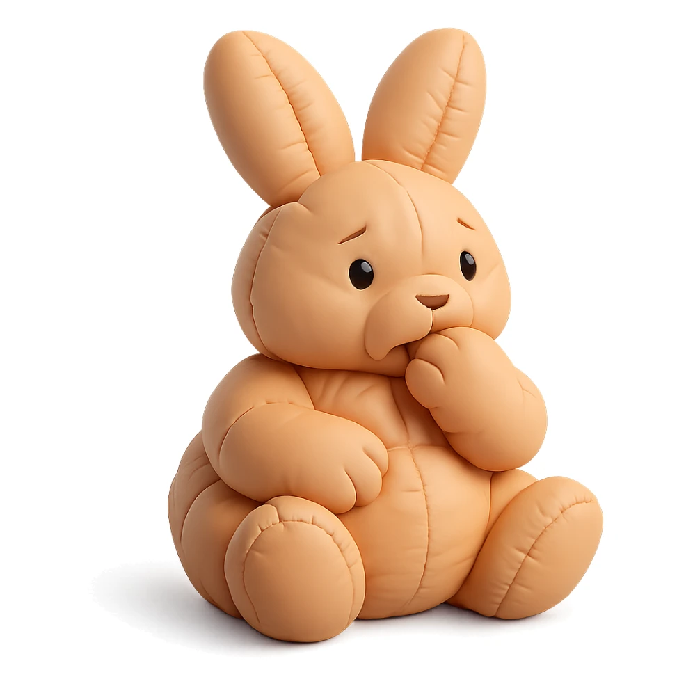 apricot bunny biting paw nervously, full body, cushion style sticker