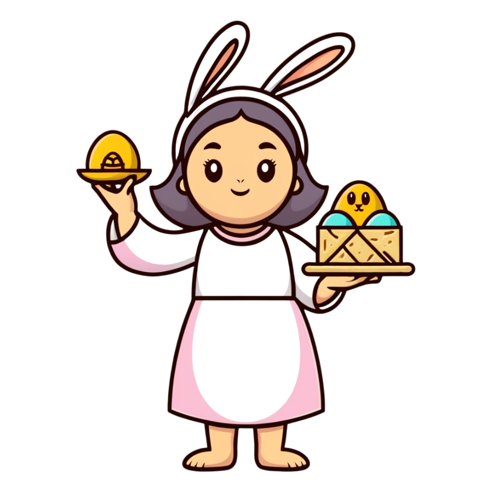 Feminine spring goddess Eostre with halo, Easter bunny, and Passover matzo symbols combined in one harmonious design sticker