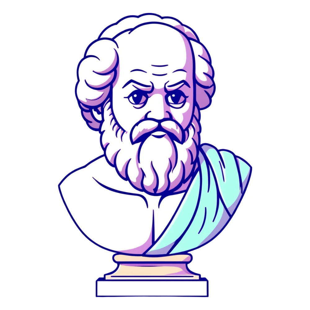 elegant marble statue of Socrates with curly beard and noble profile, ancient Greek philosopher, soft pastel colors in lavender and mint tones sticker