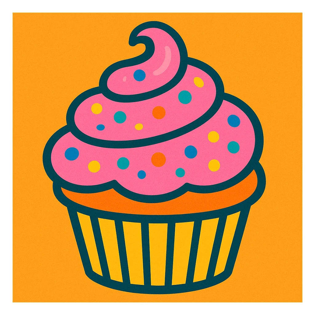 cupcake with pink icing, vibrant and playful style sticker