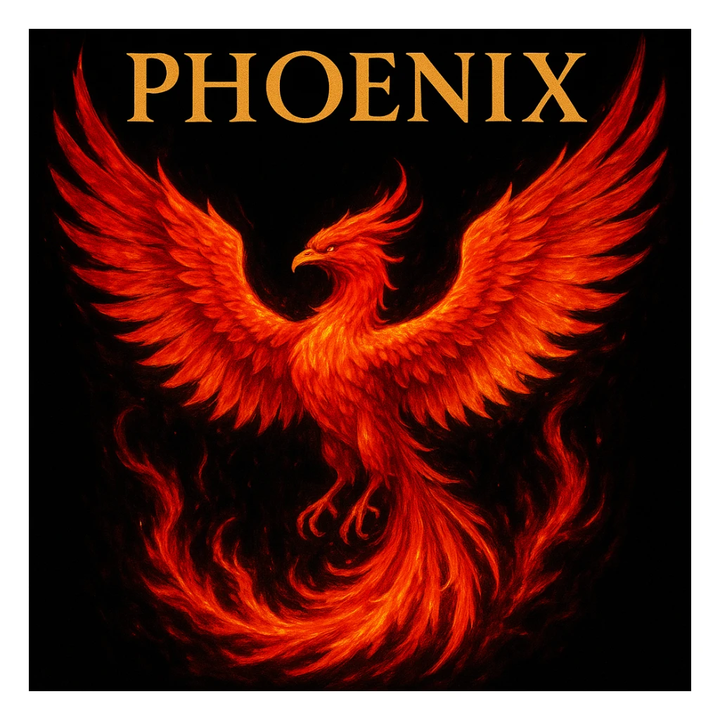 make image of phoenix with title, black background sticker