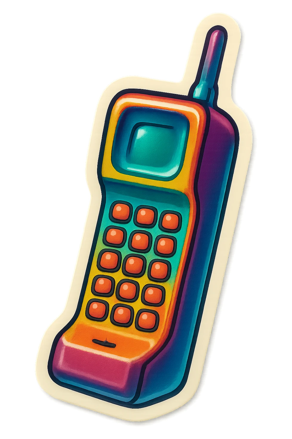 A cell phone sticker in retro stickers style, with a vintage design and colorful details sticker