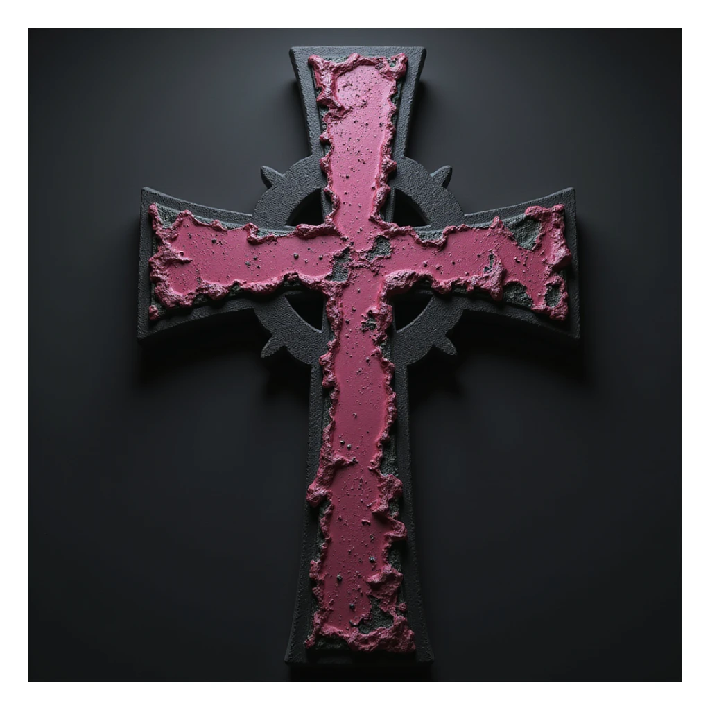 realistic gothic cross, pink and black, photorealistic style, no background sticker