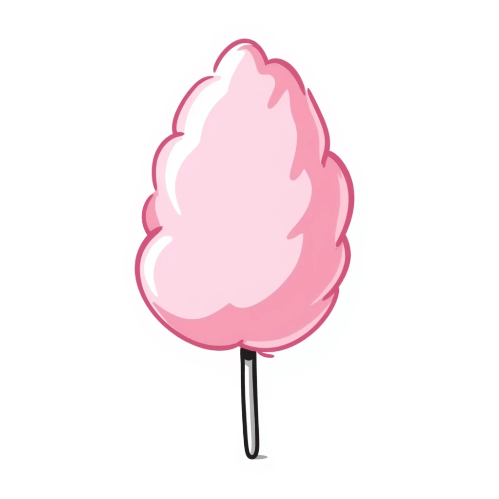 pastel pink cotton candy on a paper stick, swirling cloud-like texture sticker