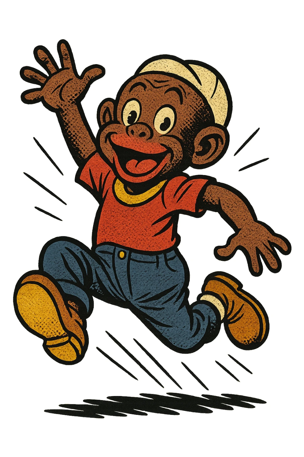 Memín Pinguín jumping, classic comic style sticker