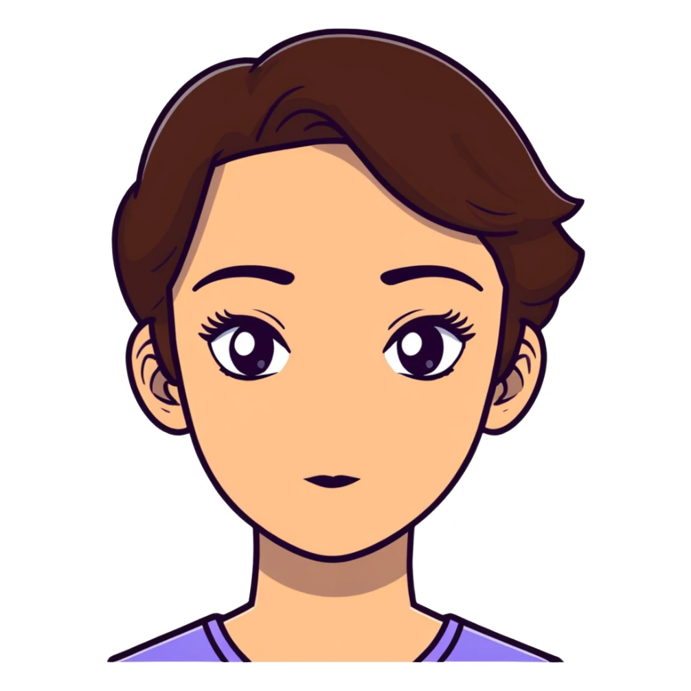 girl with brown hair and thick eyebrows, cartoon sticker sticker