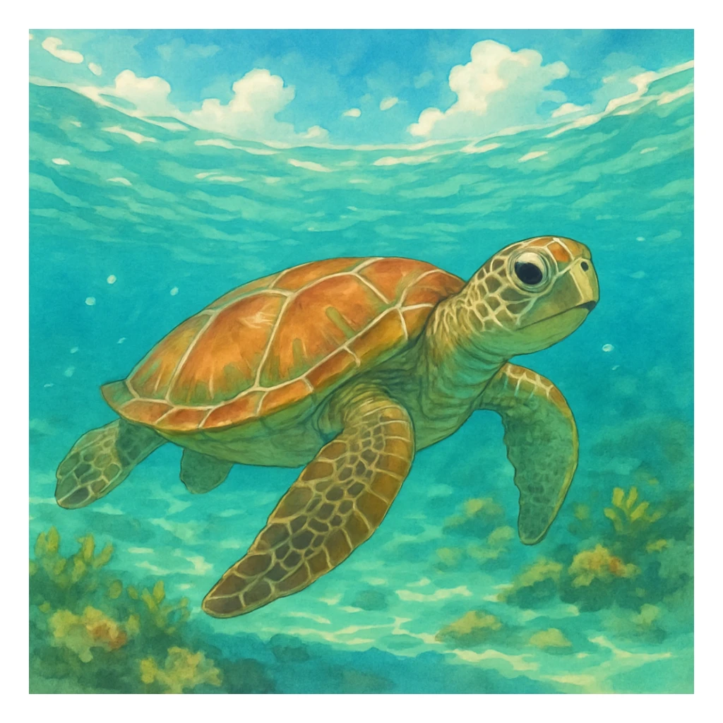 sea turtle in beautiful clear turquoise caribbean sea underwater sticker