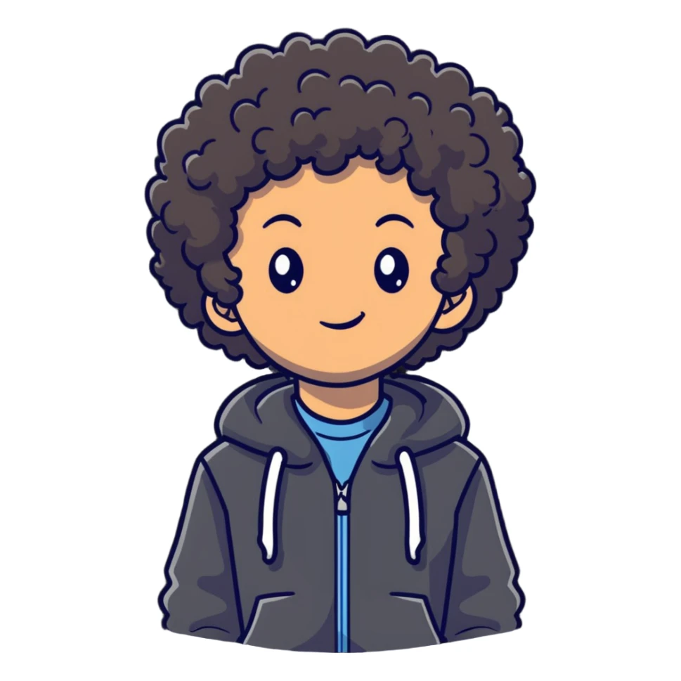 Teen boy with curly hair, casual clothes, friendly expression sticker