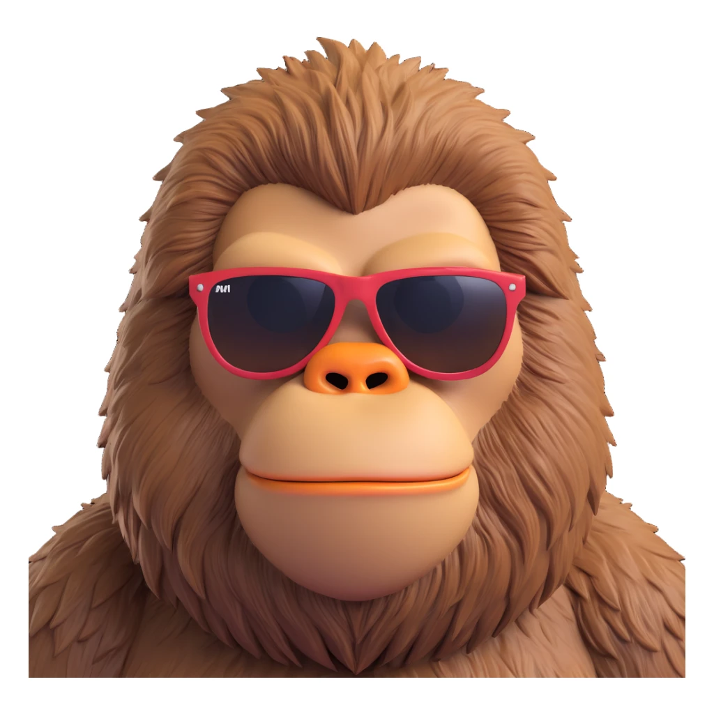 Bigfoot character in sunglasses, ultra crisp edges, high definition, expressive face, detailed fur sticker