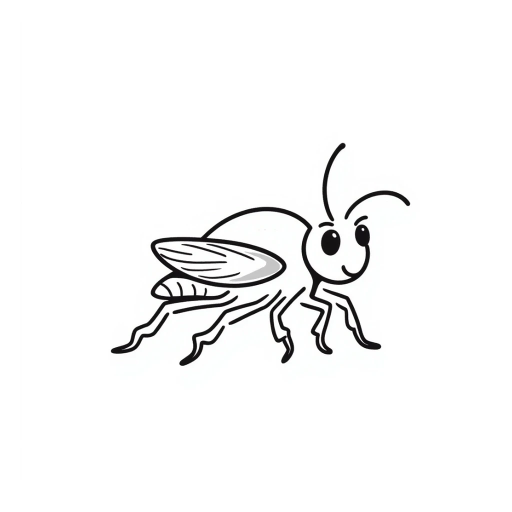 hand-drawn doodle style katydid, playful lines and simple shapes sticker