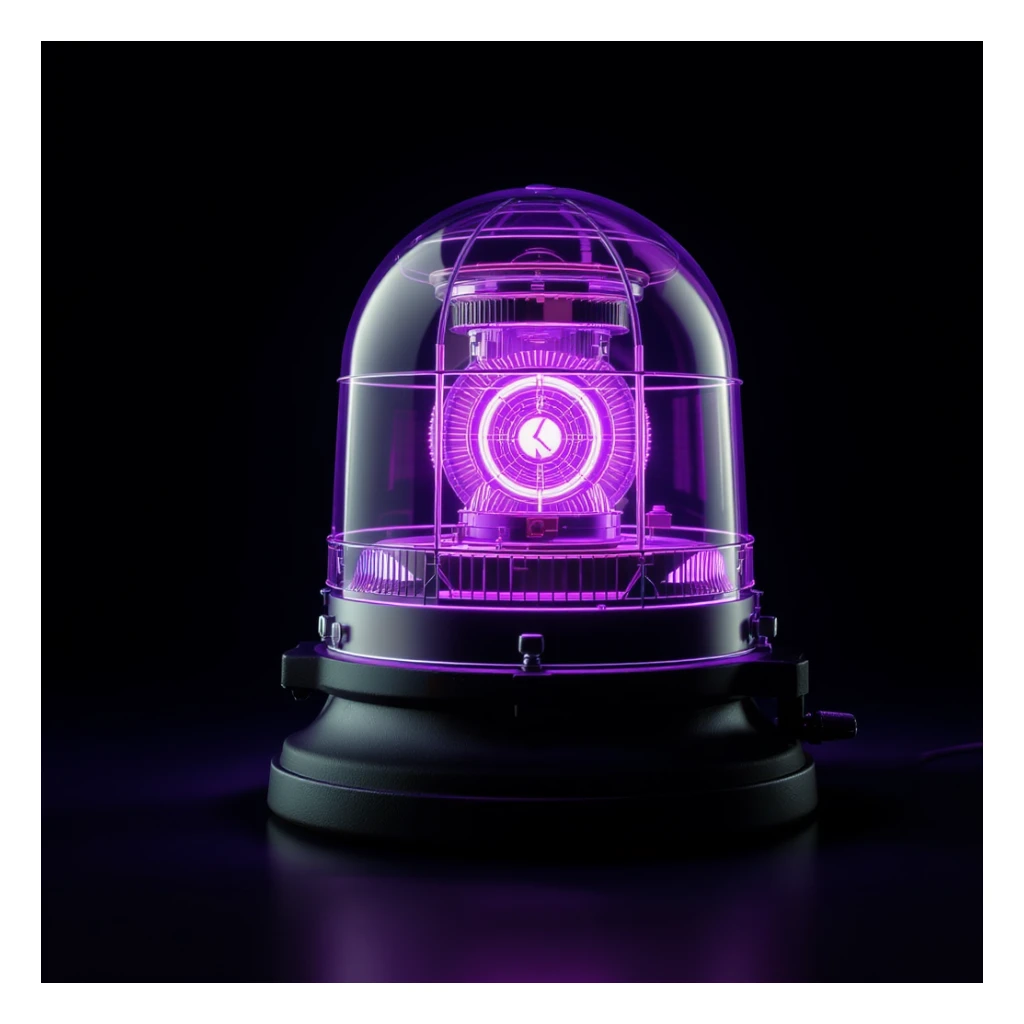 a photorealistic emergency beacon, spinning, violet blue, with detailed lighting and reflections sticker