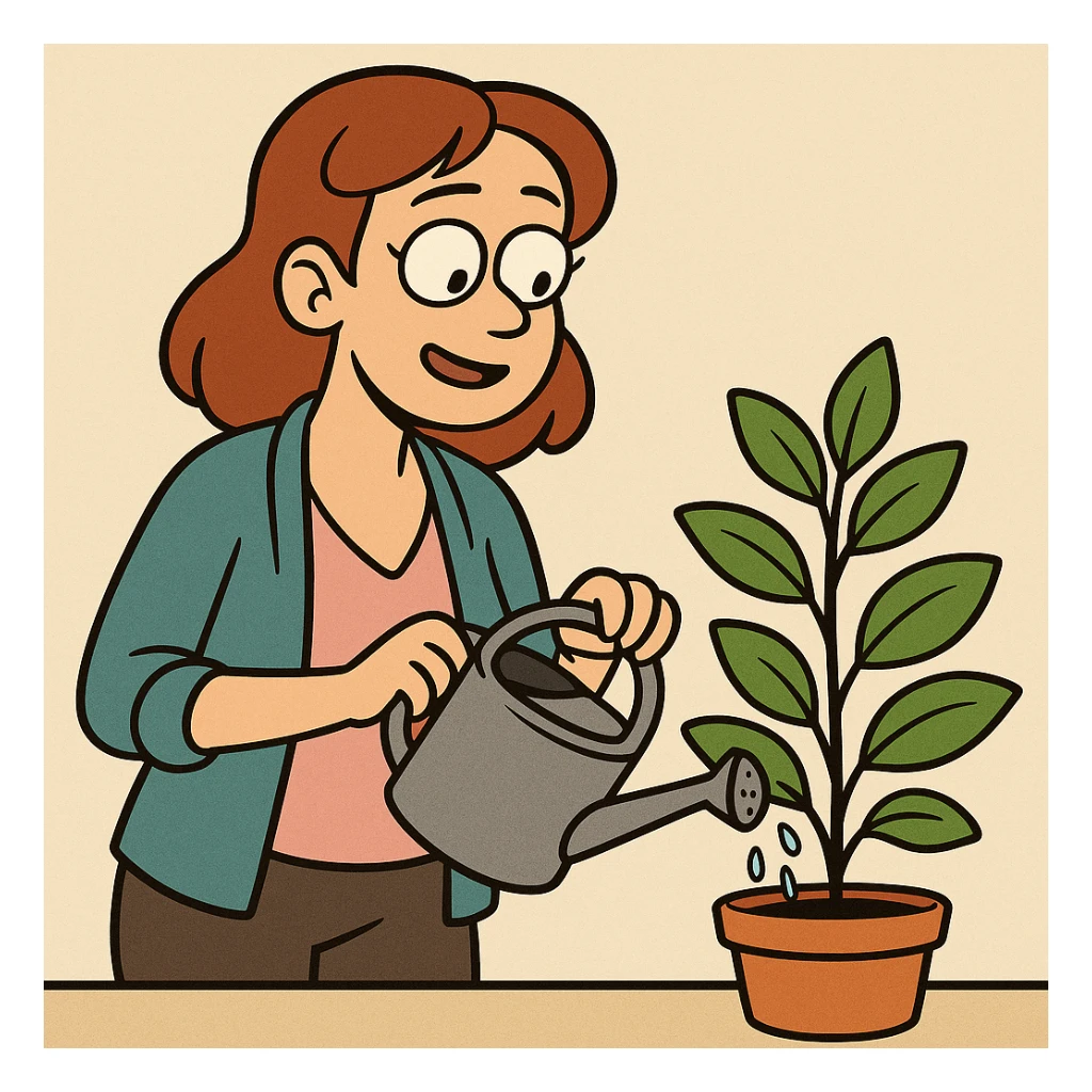 woman watering a plant sticker
