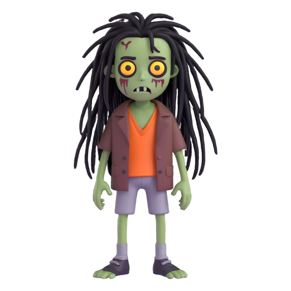 creepy boy zombie, black medium-long dreadlocks, emo vibe, dark and spooky look sticker