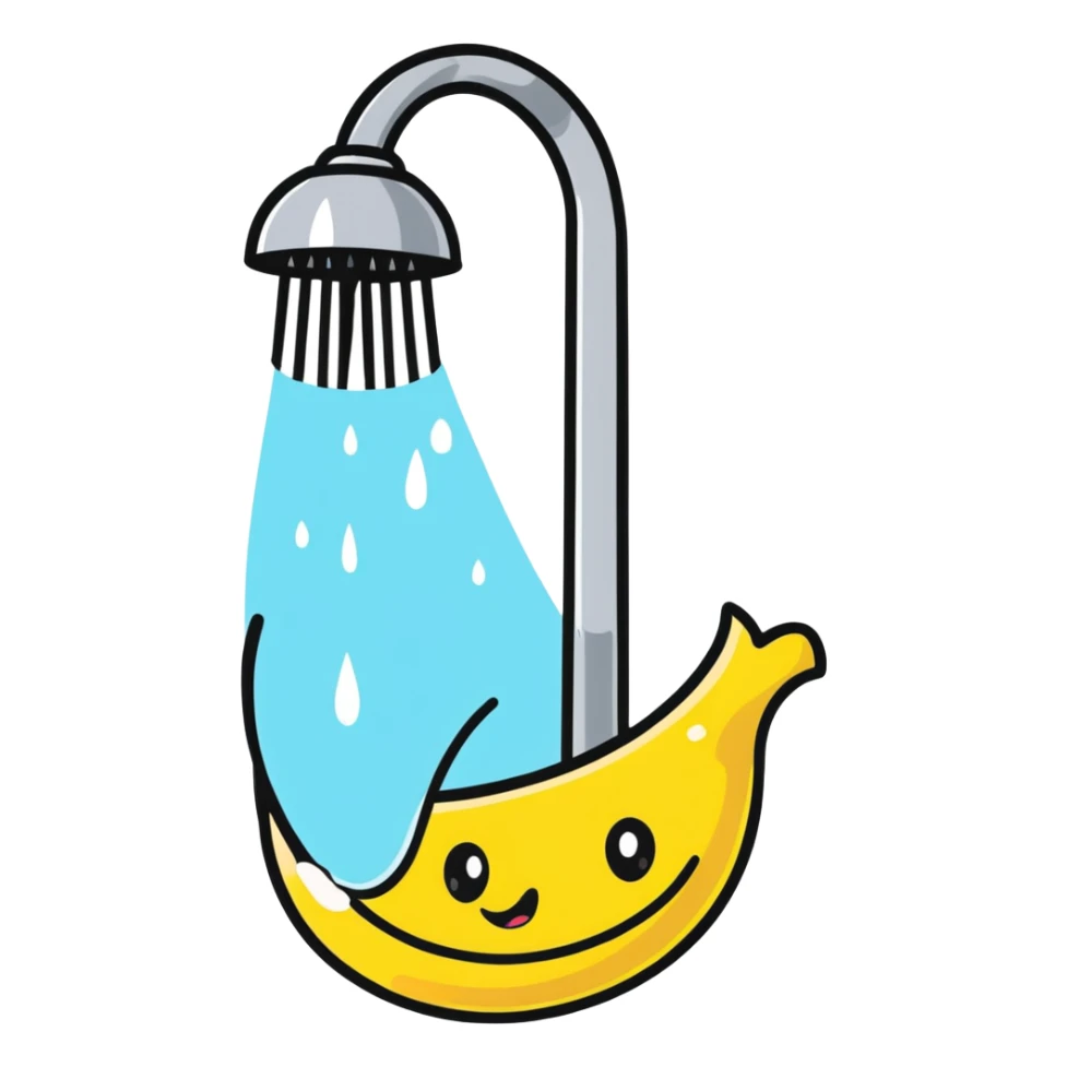 onion character taking a shower, water pouring from showerhead sticker
