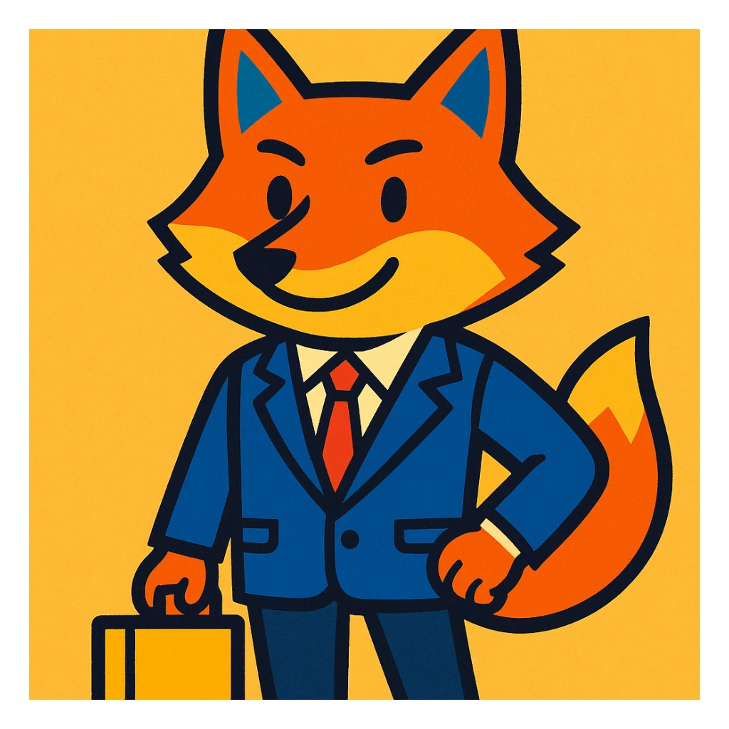 a fox in a business suit, vibrant toon style sticker