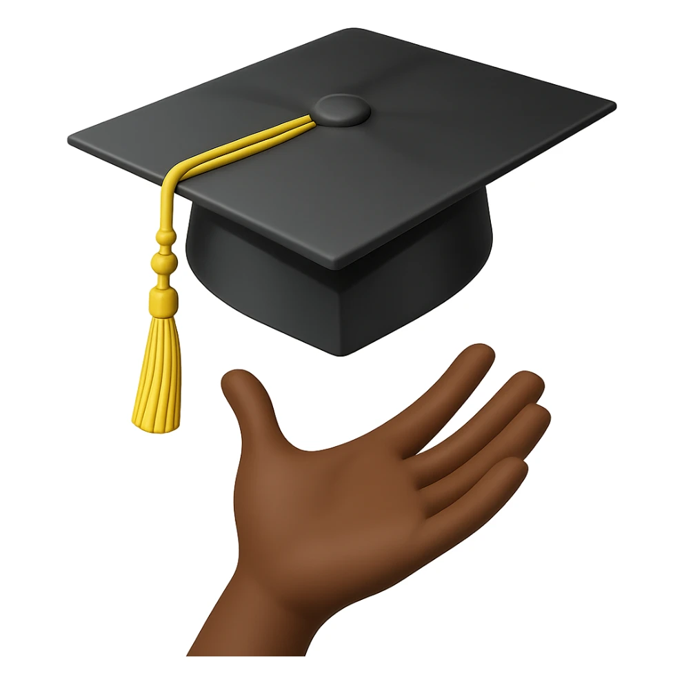Make the graduation cap tossed in the air emoji feature an African American hand, with no background. sticker
