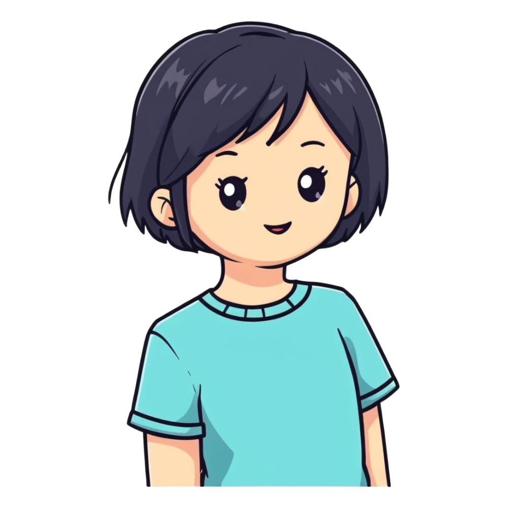 Cute girl with a top and with black straight hair  sticker