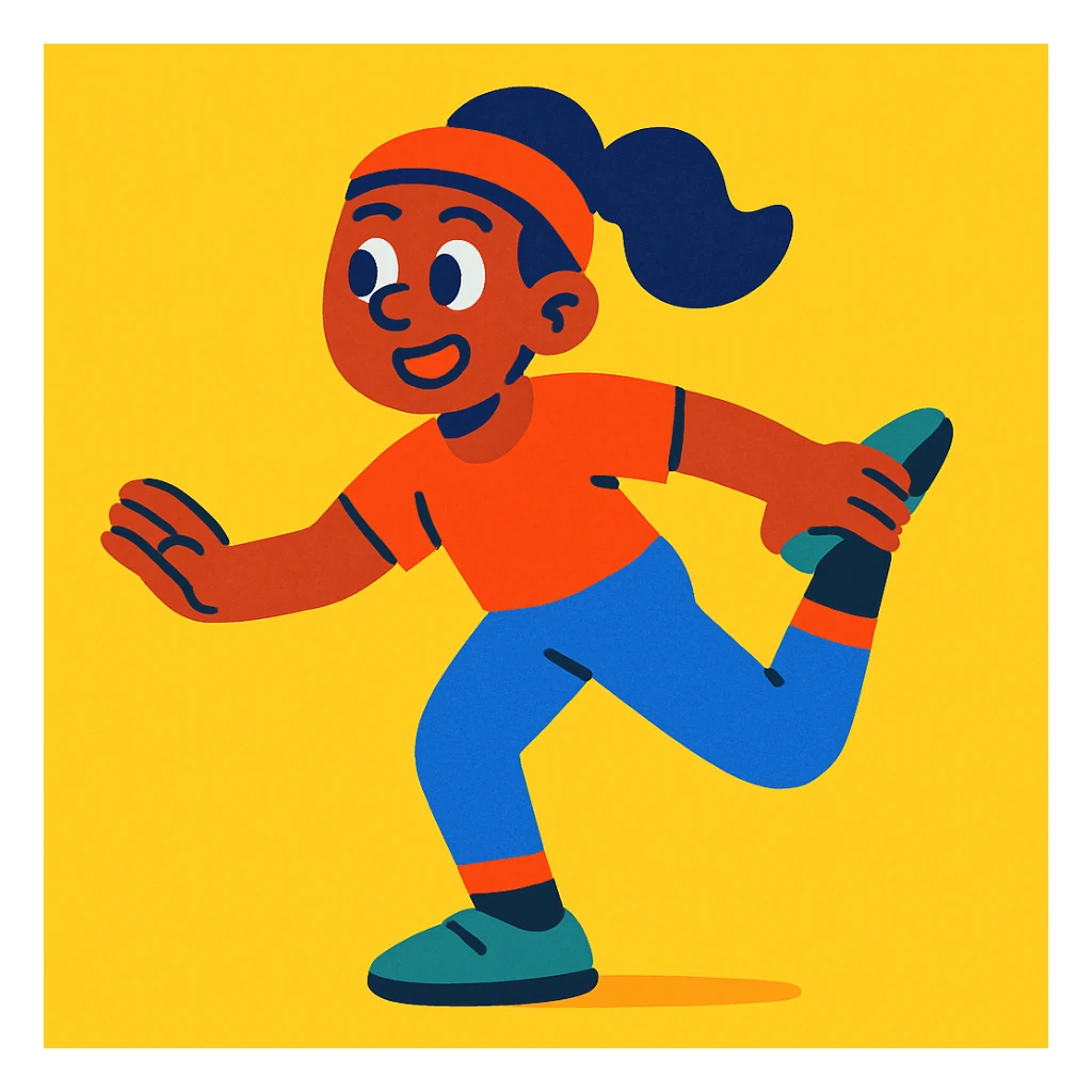 person doing a leg stretch, vibrant cartoon style sticker