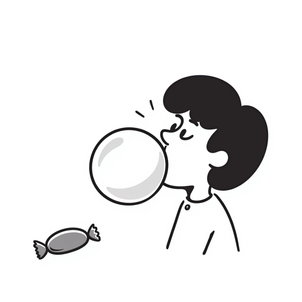 simple hand drawn bubble gum with a bubble being blown sticker
