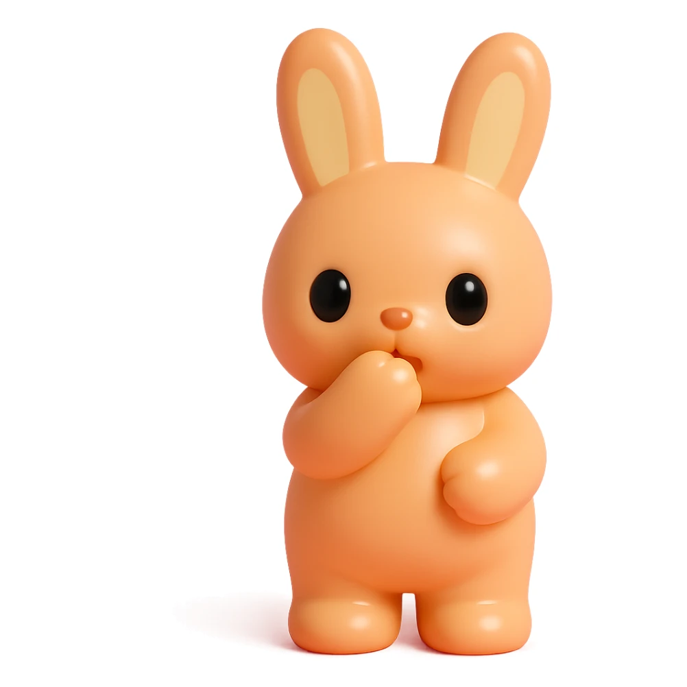 apricot bunny biting paw nervously, full body, vinyl figure style sticker