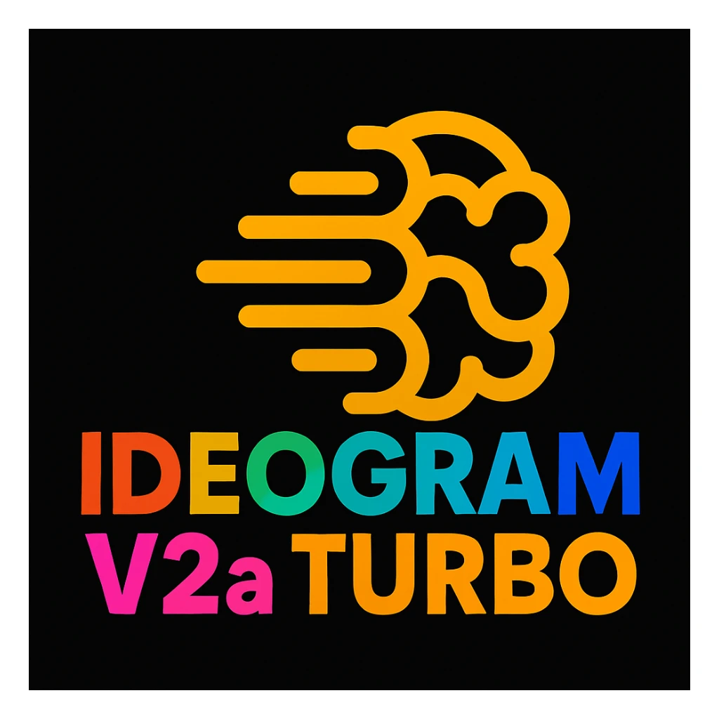 make a non gradient solid but colorful text of "Ideogram V2a Turbo", black background, add this logo too, make it good art for this sticker