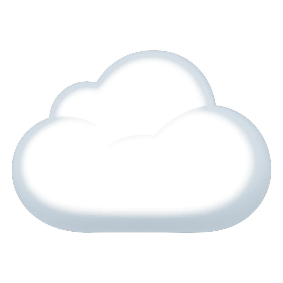 Convert the cloud image to a simple emoji style with a soft, puffy look and rounded shapes. Keep the appearance clean and minimal with no background. The style should resemble a simple emoji but maintain the softness and puffiness of the cloud. sticker
