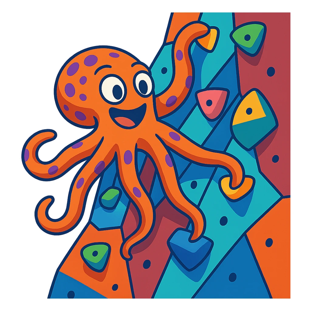 energetic octopus scaling a rock wall sticker