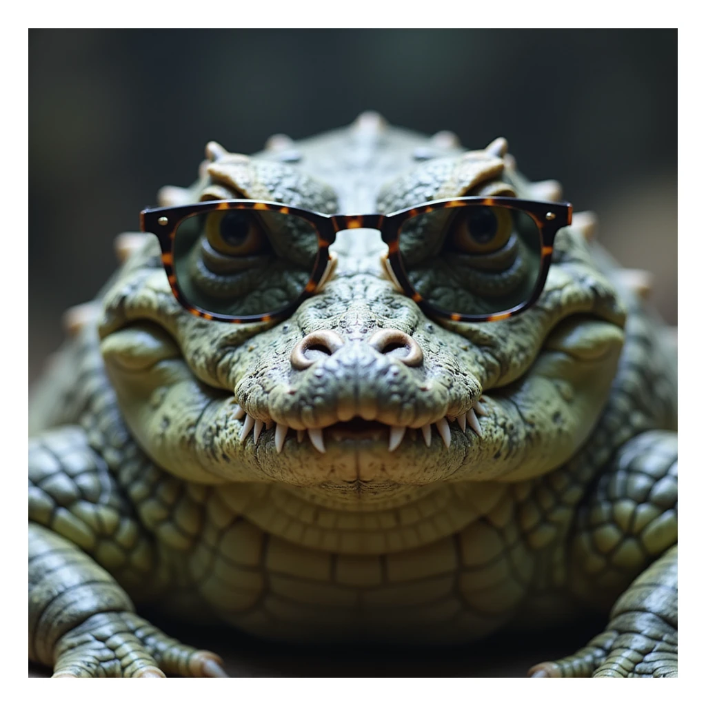 realistic crocodile with sunglasses, close-up, photorealistic style, emoji sticker
