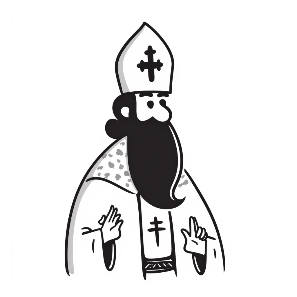 Orthodox pope, black and white hand drawn doodle sticker