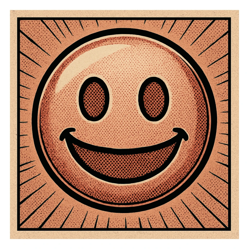 rose gold emoji, old school comic book style, halftone texture sticker