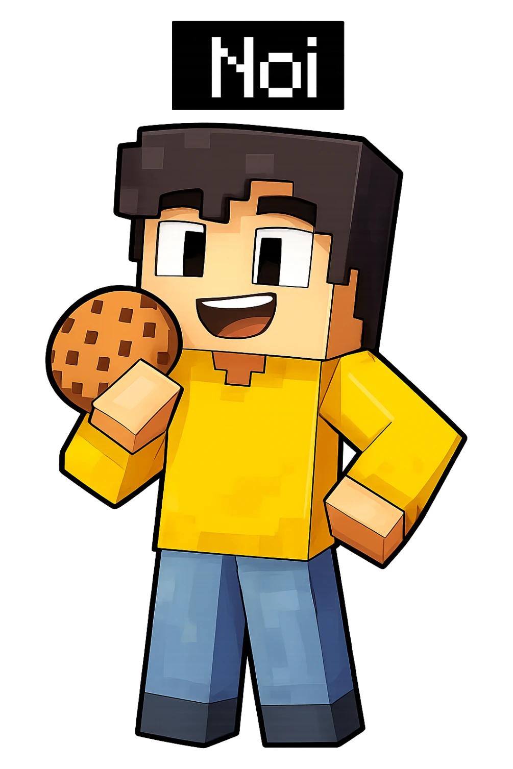 Extract the character Noi from the group image in Minecraft cartoon style, keeping only Noi with a transparent background. Preserve the Minecraft cartoon style look. sticker